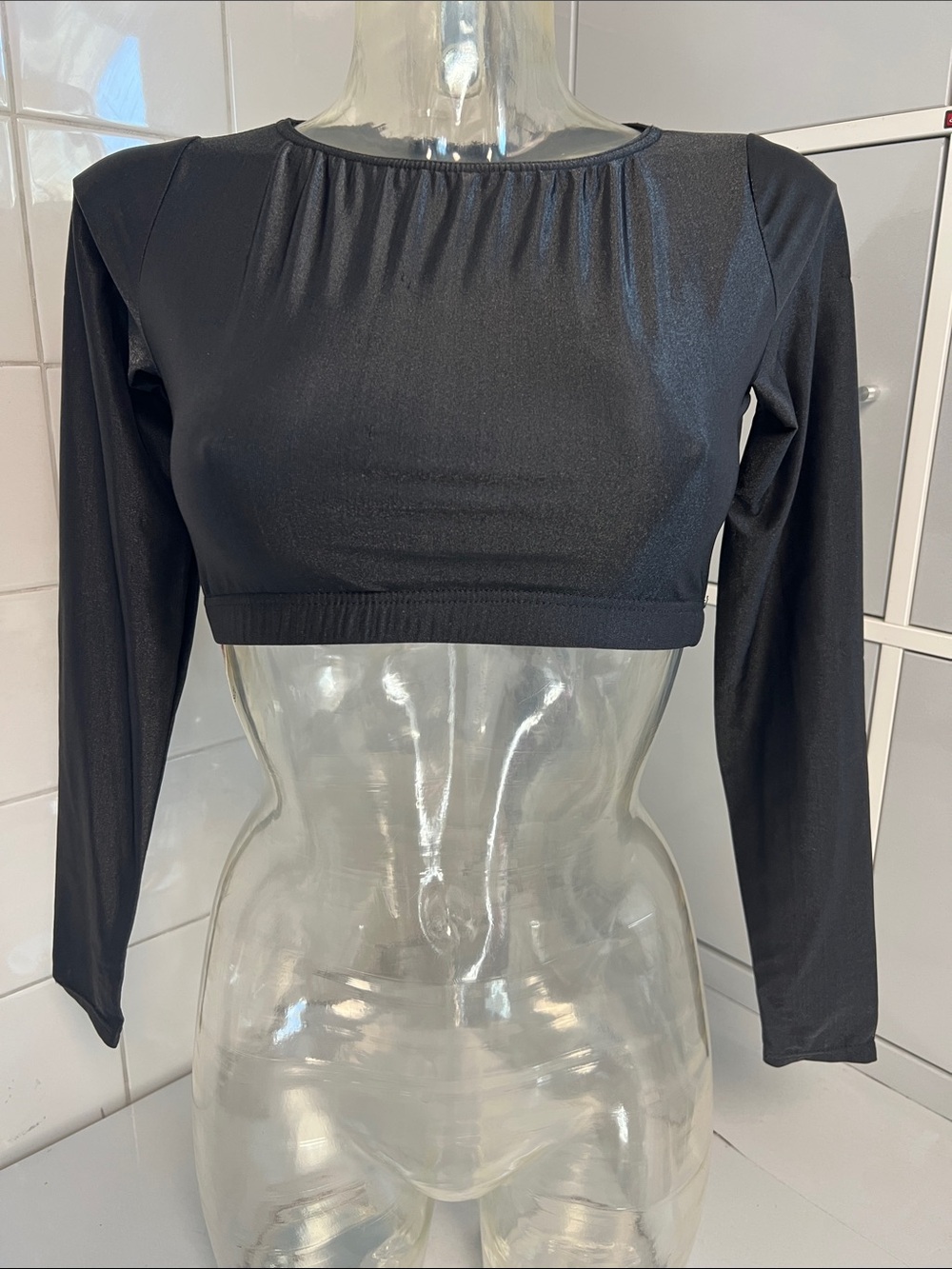Glossy Spandex Boat Neck Ballet Dance Crop Top M NWT
